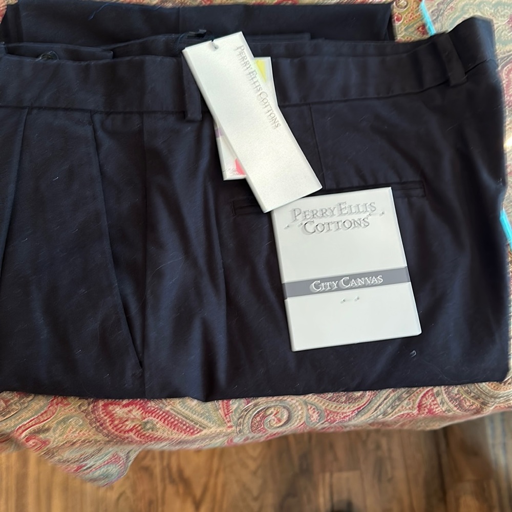 Perry Ellis cotton city canvas black cuffed pants 38wx30l new with tags